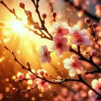 ai genererad hyper realistisk sakamura körsbär blomma träd löv japansk festival morgon- dagg osaka tokyo foto