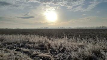 höst morgon. frostig höst morgon. Sol i höst landskap foto