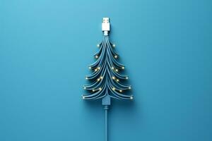 ai genererad jul träd tillverkad upp med laddare kabel- elektronik begrepp bakgrund kopia Plats foto