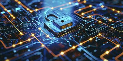 ai genererad cyber säkerhet data skydd information Integritet antivirus virus försvar internet teknologi begrepp. foto