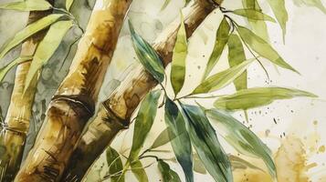 ai genererad vattenfärg bambu med löv foto