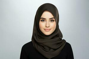 ai genererad porträtt av en skön muslim kvinna bär hijab på isolerat bakgrund generativ ai foto
