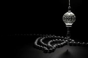 ai genererad svart och vit arabicum lykta lysande för muslim helig månad ramadan kareem foto