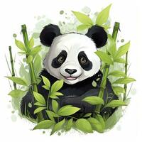 ai genererad söt panda i de mitten av en bambu skog. t-shirt design. ai genererad foto