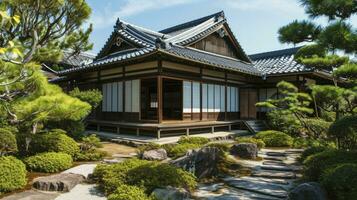 ai genererad japansk klassisk stil hus design foto