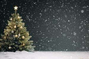 ai genererad upplyst tall jul träd snöig skog natt foto