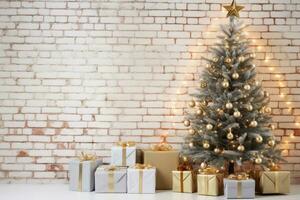 ai genererad se av vackert dekorerad jul träd i Hem foto