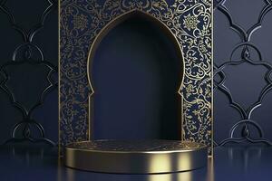 ai genererad 3d återges islamic arabicum podium foto