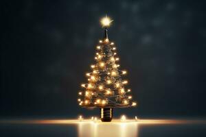 ai genererad jul träd tillverkad av Glödlampa och ljus teknologi begrepp foto