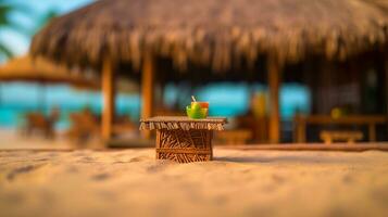 miniatyr- av tabell och stolar på tropisk strand. semester begrepp foto