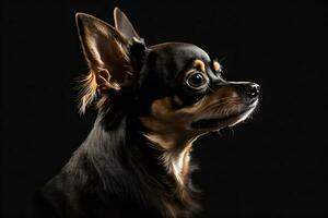 ai genererad chihuahua hund porträtt på svart bakgrund. neuralt nätverk ai genererad foto