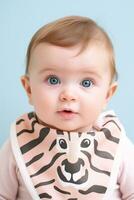 ai genererad ljuv safari närbild av bebis förtjusande djur- haklapp foto
