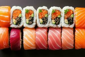 ai genererad sushi japansk mat isolerat i kök tabell professionell reklam mat fotografi foto