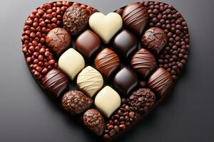 ai genererad olika hjärta formad sortiment choklad redo till vara eras professionell reklam mat fotografi foto