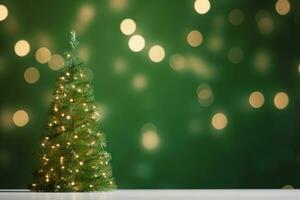 ai genererad små vackert dekorerad jul träd med bokeh bakgrund foto