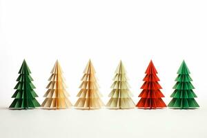 ai genererad jul träd i papper stil på vit bakgrund foto