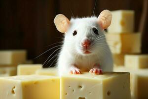 ai genererad ljuv frestelse vit råtta poser med ost, stänga upp kopia Plats foto