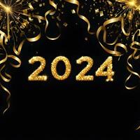 ai genererad gyllene gnistrande år 2024, ny år, bakgrund design handla om ny år, ny år eve på en svart bakgrund. ai generativ foto