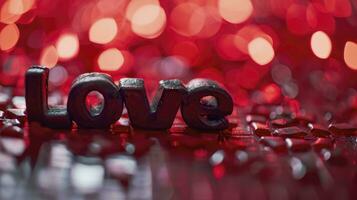 ai genererad kärlek ord skriva på röd bakgrund foto