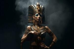 ai genererad egyptisk gudinna på svart bakgrund. neuralt nätverk ai genererad foto