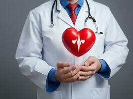 ai genererad hjärtans dag medicinsk begrepp läkare med hjärta 3d framställa foto