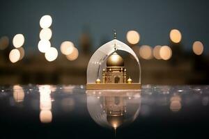 ai genererad arabicum lykta i moské form lysande för muslim helig månad ramadan kareem foto