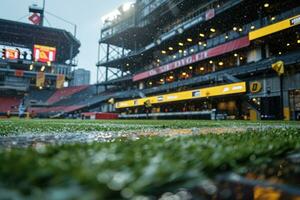 ai genererad frodig grön gräsmatta på fotboll fotboll sporter stadion professionell fotografi foto