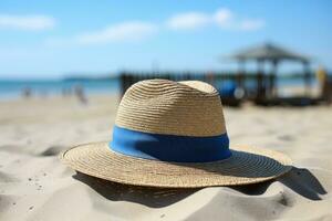 ai genererad sugrör hatt på de sand strand professionell fotografi foto