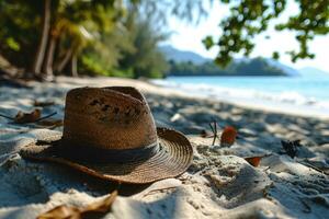 ai genererad sugrör hatt på de sand strand professionell fotografi foto