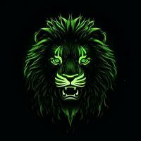 ai genererad en maskot logotyp terar en lejon huvud i grön neon. generativ ai foto