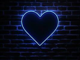 neon hjärtans dag tecken hjärta glöd på mörk tegel foto
