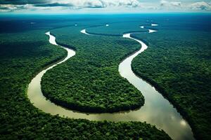 ai genererad antenn se av mangrove skog och flod, thailand, ai genererad foto