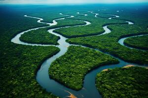 ai genererad antenn se av mangrove skog med flod. natur bakgrund, ai genererad foto