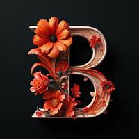 ai genererad blommig typografi brev b. blomma font för dekoration. generativ ai illustration för bröllop foto