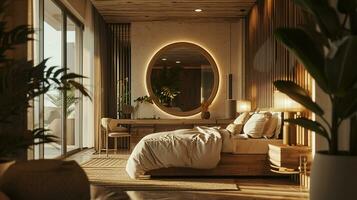 ai genererad sovrum interiör design minimal estetisk 3d återges foto