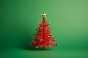 ai genererad röd jul träd tillverkad upp med papper klämma och tråd bokeh suddig bakgrund kopia Plats foto