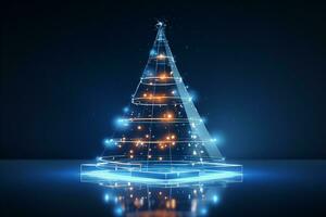 ai genererad blå jul träd begrepp tillverkad av ljus spår teknologi begrepp foto