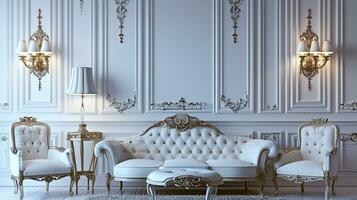 ai genererad årgång levande rum interiör design med soffa minimal estetisk 3d återges foto