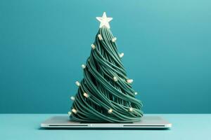 ai genererad jul träd tillverkad upp med laddare kabel- elektronik begrepp bakgrund kopia Plats foto