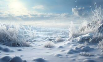 ai genererad vinter- bakgrund av snö och frost med fri Plats för din dekoration foto