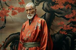 ai genererad traditionell gammal man japansk kimono. generera ai foto