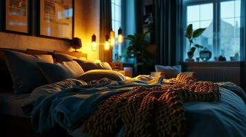 ai genererad sovrum interiör design minimal estetisk 3d återges foto