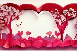 ai genererad söt kärlek papper skära stil romantisk landskap. valentines dag. mors dag årsdag. proffs Foto