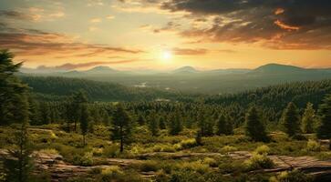 ai genererad landskap med träd, skog se, tropisk skog se, växter och träd foto