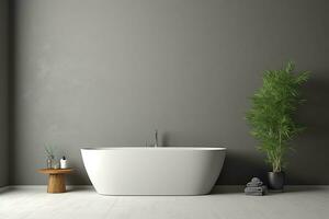ai genererad 3d återges minimal stil svart tema modern badrum interiör design med badkar foto