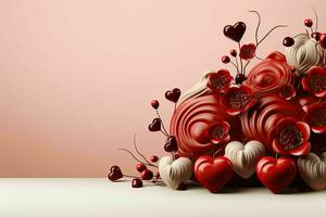ai genererad romantisk choklad hjärtans dag baner, Plats för text - elegant kärlek bakgrund för hälsningar och annonser foto