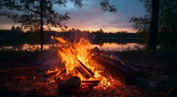 ai genererad bål i de skog, bål bakgrund, bål i de parkera, brand bakgrund foto