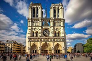 ai genererad notre dame katedral i paris, Frankrike. religiös arkitektur. resa destination, ai genererad foto