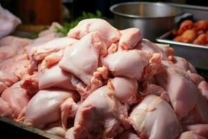 ai genererad bruka till gaffel resa av kyckling kött produktion för konsumtion ai genererad foto