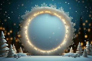 ai genererad festlig 3d cirkel en ram bakgrund för fira de skönhet av jul och ny år ai genererad foto